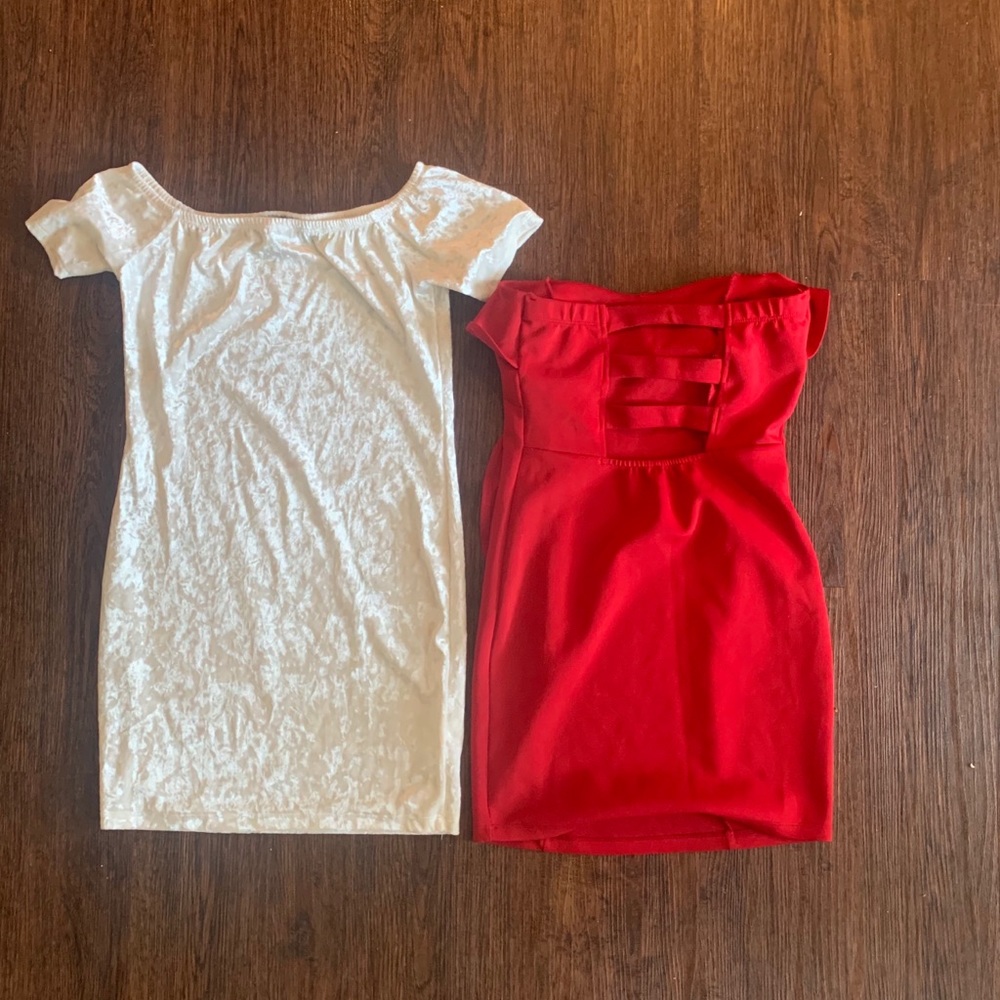 Medium Off White Velvet and Red mini dresses